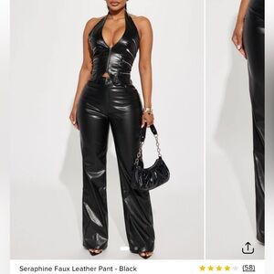 Seraphine Black Wide Leg Faux Leather Jumpsuit